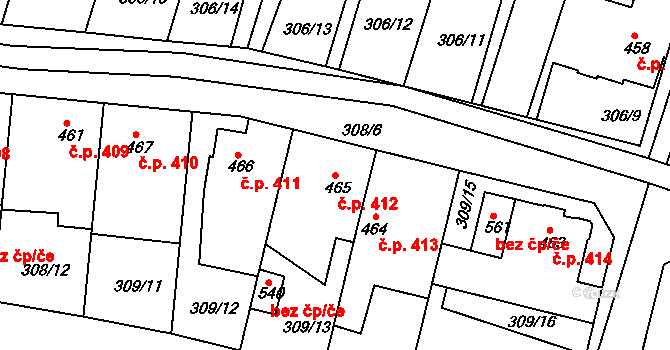Ledvice 412 na parcele st. 465 v KÚ Ledvice, Katastrální mapa