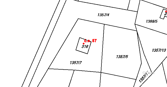 Lubno 57, Frýdlant nad Ostravicí na parcele st. 316 v KÚ Lubno, Katastrální mapa
