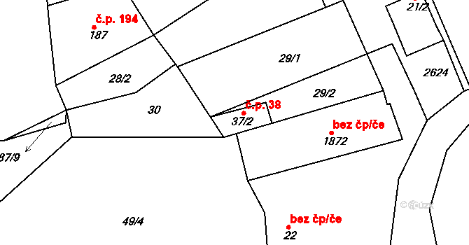 Stará Role 38, Karlovy Vary na parcele st. 37/2 v KÚ Stará Role, Katastrální mapa