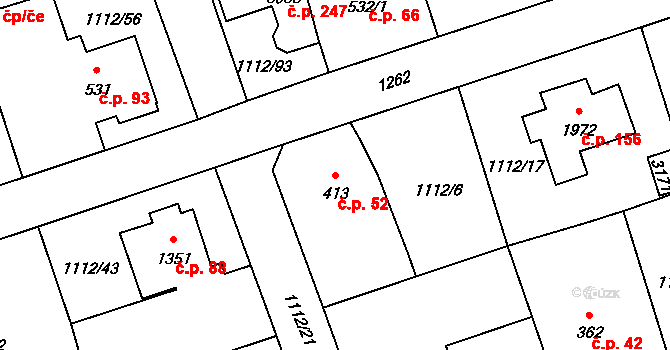 Hamrníky 52, Mariánské Lázně na parcele st. 413 v KÚ Úšovice, Katastrální mapa