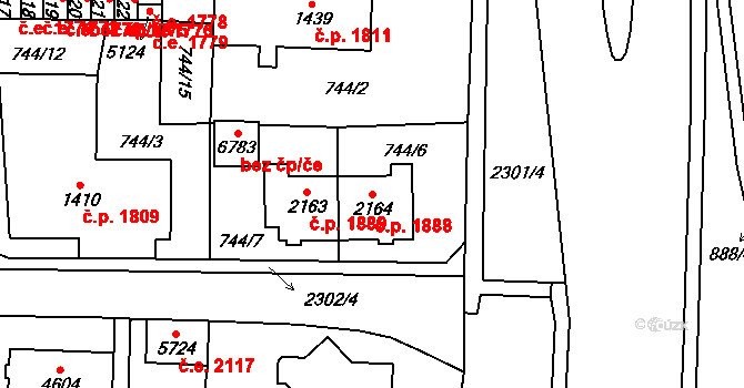 Cheb 1888 na parcele st. 2164 v KÚ Cheb, Katastrální mapa