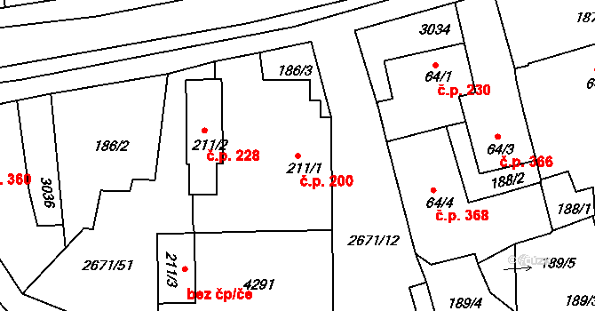 Černilov 200 na parcele st. 211/1 v KÚ Černilov, Katastrální mapa