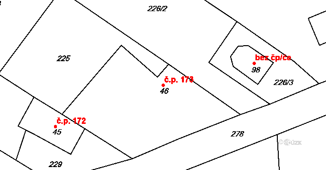 Starobucké Debrné 173, Nemojov na parcele st. 46 v KÚ Starobucké Debrné, Katastrální mapa