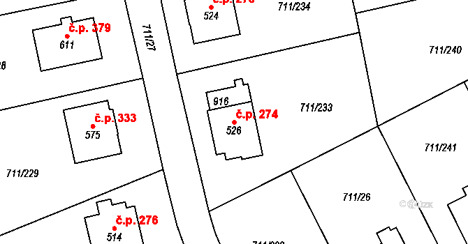 Daliměřice 274, Turnov na parcele st. 526 v KÚ Daliměřice, Katastrální mapa