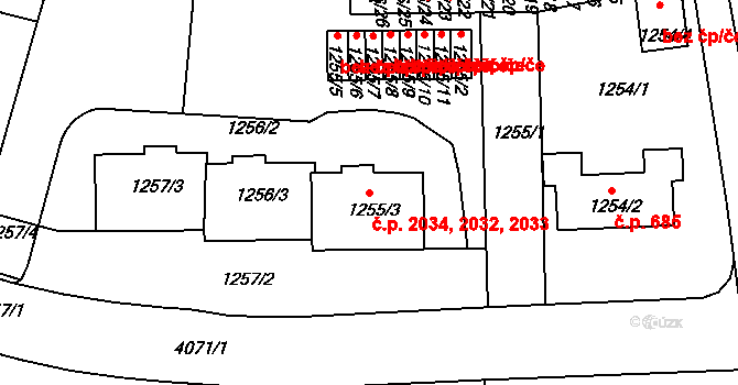 Dejvice 2032,2033,2034, Praha na parcele st. 1255/3 v KÚ Dejvice, Katastrální mapa