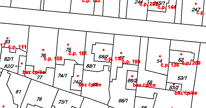 Čimice 110, Praha na parcele st. 68/2 v KÚ Čimice, Katastrální mapa