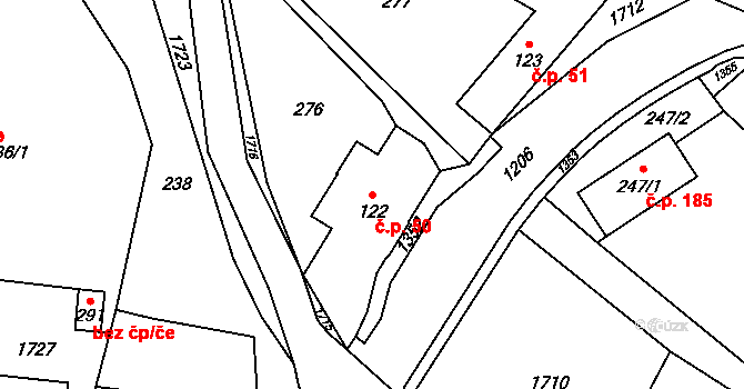 Pilníkov 50 na parcele st. 122 v KÚ Pilníkov I, Katastrální mapa