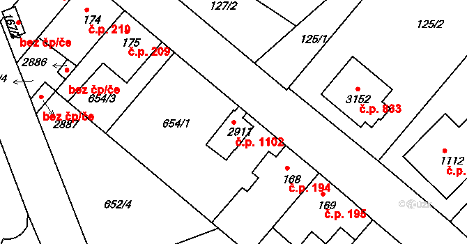 Sezimovo Ústí 1102 na parcele st. 2911 v KÚ Sezimovo Ústí, Katastrální mapa