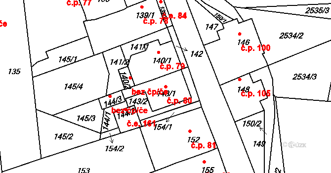 Březenec 80, Jirkov na parcele st. 143/1 v KÚ Březenec, Katastrální mapa