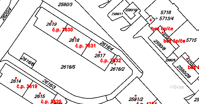 Chomutov 3632 na parcele st. 2617 v KÚ Chomutov I, Katastrální mapa