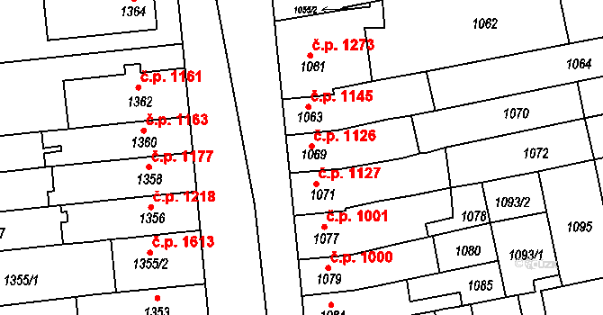 Šlapanice 1126 na parcele st. 1069 v KÚ Šlapanice u Brna, Katastrální mapa