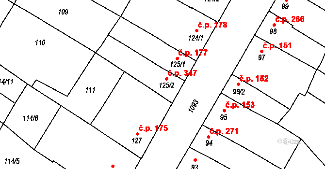 Žiželice 347 na parcele st. 125/2 v KÚ Žiželice nad Cidlinou, Katastrální mapa