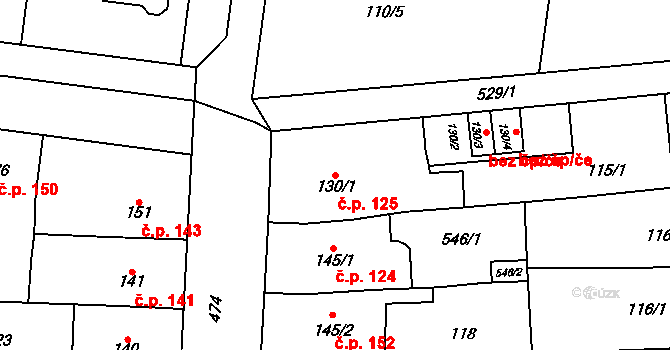 Krasice 125, Prostějov na parcele st. 130/1 v KÚ Krasice, Katastrální mapa