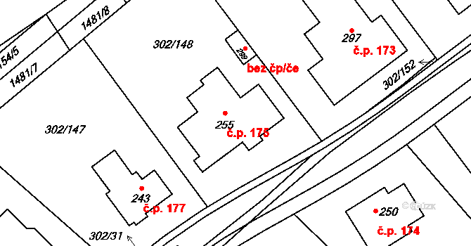 Obora 175 na parcele st. 255 v KÚ Obora u Loun, Katastrální mapa
