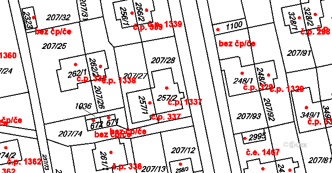 Sezimovo Ústí 1337 na parcele st. 257/2 v KÚ Sezimovo Ústí, Katastrální mapa