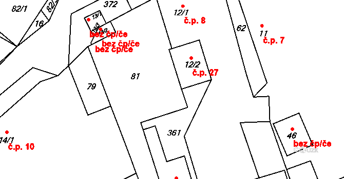 Řeplice 27, Bohdaneč na parcele st. 12/2 v KÚ Řeplice, Katastrální mapa