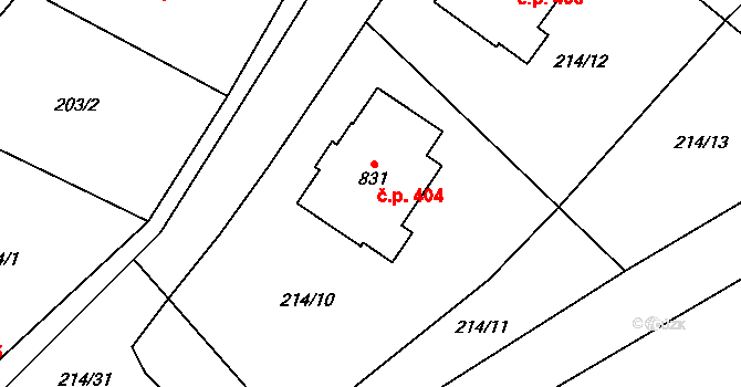 Statenice 404 na parcele st. 831 v KÚ Statenice, Katastrální mapa