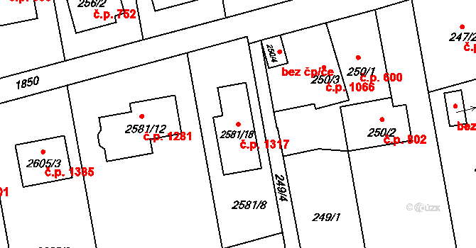 Kylešovice 1317, Opava na parcele st. 2581/18 v KÚ Kylešovice, Katastrální mapa