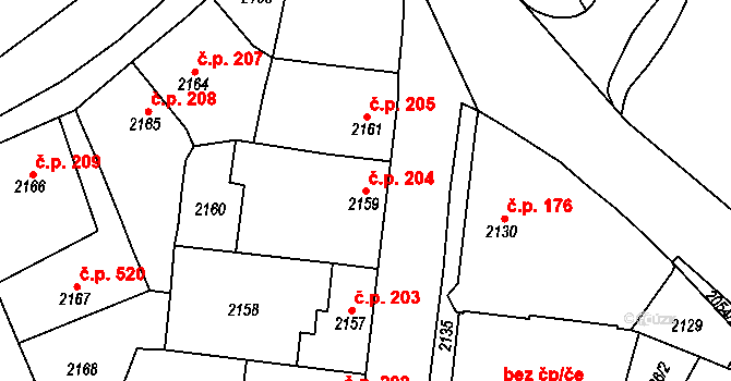 Jemnice 204 na parcele st. 2159 v KÚ Jemnice, Katastrální mapa