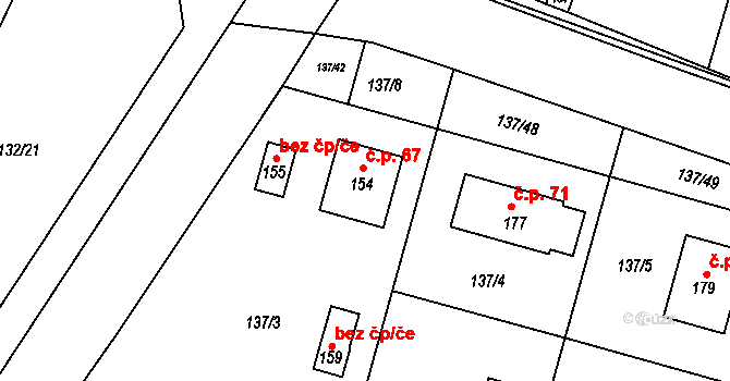 Nezabylice 67 na parcele st. 154 v KÚ Nezabylice, Katastrální mapa