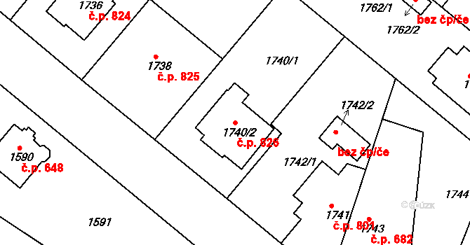 Jemnice 826 na parcele st. 1740/2 v KÚ Jemnice, Katastrální mapa