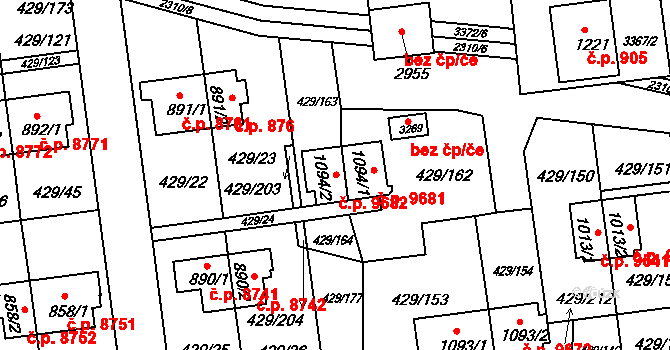 Otrokovice 9681 na parcele st. 1094/1 v KÚ Otrokovice, Katastrální mapa
