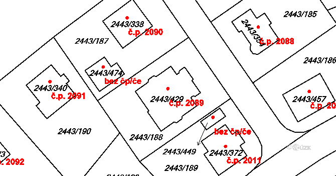 Roztoky 2089 na parcele st. 2443/429 v KÚ Roztoky u Prahy, Katastrální mapa