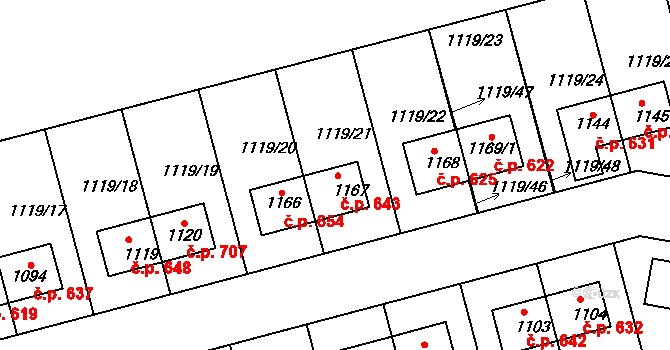Nučice 643 na parcele st. 1167 v KÚ Nučice u Rudné, Katastrální mapa