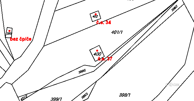 Přední Kopanina 37, Praha na parcele st. 400 v KÚ Přední Kopanina, Katastrální mapa