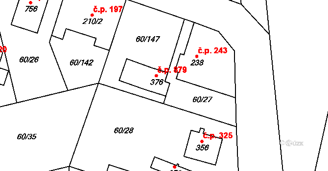 Hovorčovice 879 na parcele st. 376 v KÚ Hovorčovice, Katastrální mapa