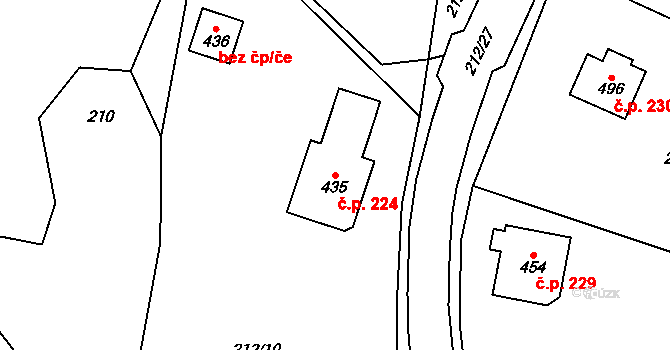 Perštejn 224 na parcele st. 435 v KÚ Černýš, Katastrální mapa