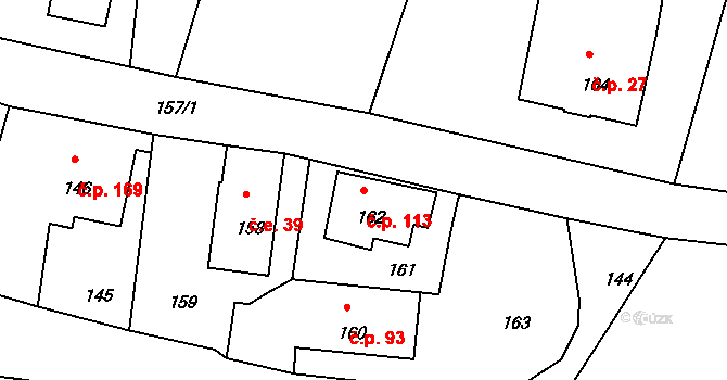 Horní Chřibská 113, Chřibská na parcele st. 162 v KÚ Horní Chřibská, Katastrální mapa