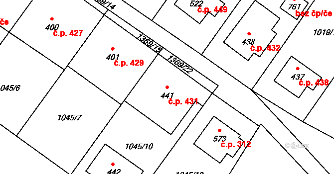 Kudlov 431, Zlín na parcele st. 441 v KÚ Kudlov, Katastrální mapa