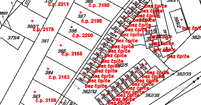 Chomutov 43003672 na parcele st. 382/12 v KÚ Chomutov II, Katastrální mapa