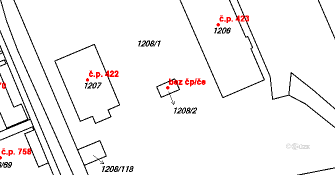 Proboštov 45109672 na parcele st. 1208/2 v KÚ Proboštov u Teplic, Katastrální mapa