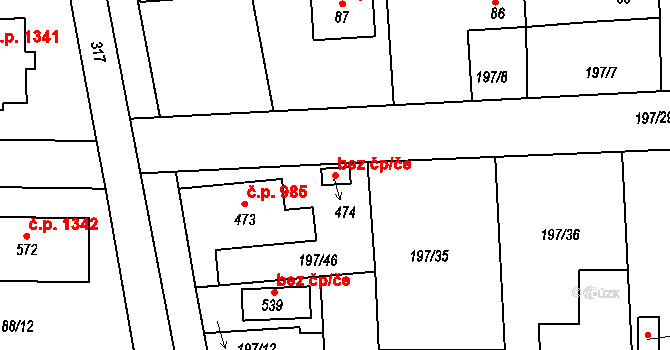 Uničov 48089672 na parcele st. 474 v KÚ Brníčko, Katastrální mapa