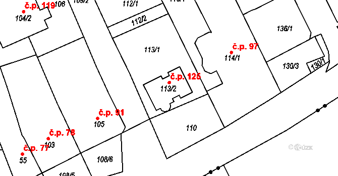 Drahůnky 125, Dubí na parcele st. 113/2 v KÚ Drahůnky, Katastrální mapa