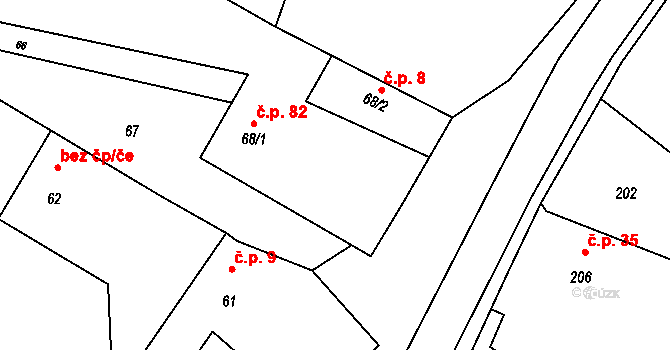 Hluzov 82, Černotín na parcele st. 68/1 v KÚ Hluzov, Katastrální mapa