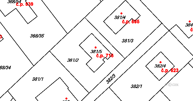 Krmelín 716 na parcele st. 381/5 v KÚ Krmelín, Katastrální mapa