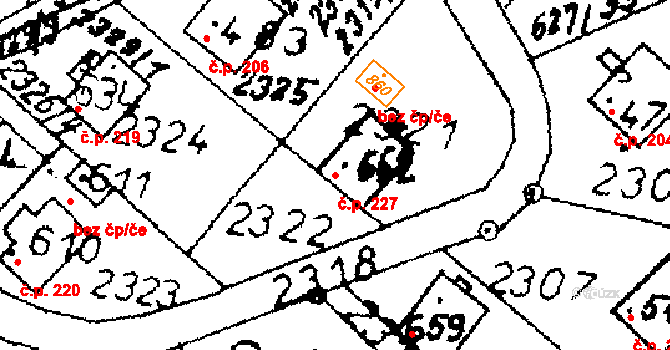 Klášterec nad Orlicí 227 na parcele st. 662 v KÚ Klášterec nad Orlicí, Katastrální mapa