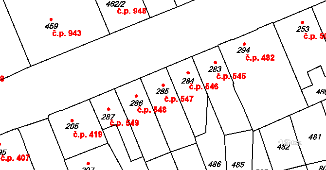 Kralupy nad Vltavou 547 na parcele st. 285 v KÚ Lobeč, Katastrální mapa