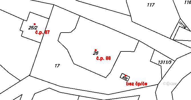 Čisovice 88 na parcele st. 26 v KÚ Čisovice, Katastrální mapa
