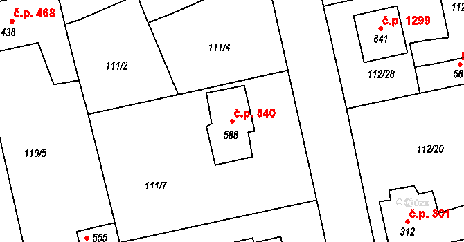 Rudná 540 na parcele st. 588 v KÚ Dušníky u Rudné, Katastrální mapa