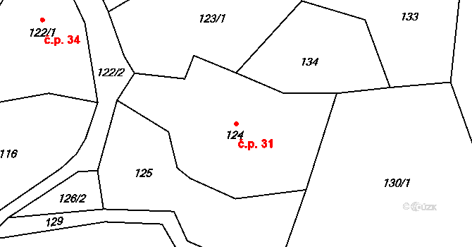 Vršovka 31 na parcele st. 124 v KÚ Vršovka, Katastrální mapa