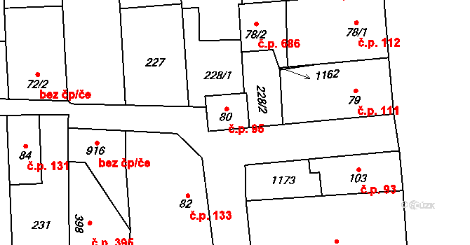 Horní Jelení 95 na parcele st. 80 v KÚ Horní Jelení, Katastrální mapa