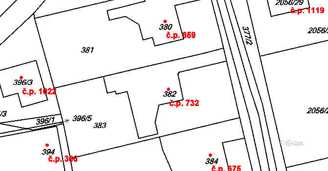 Třemošná 732 na parcele st. 382 v KÚ Třemošná, Katastrální mapa