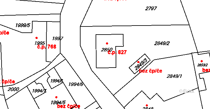 Rumburk 1 827, Rumburk na parcele st. 2850 v KÚ Rumburk, Katastrální mapa