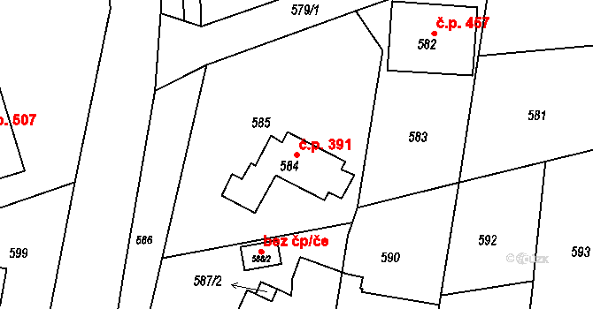Rájec 391, Rájec-Jestřebí na parcele st. 584 v KÚ Rájec nad Svitavou, Katastrální mapa