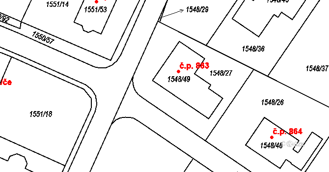 Miřetice u Klášterce nad Ohří 863, Klášterec nad Ohří na parcele st. 1548/49 v KÚ Miřetice u Klášterce nad Ohří, Katastrální mapa