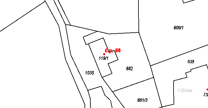 Rudoltice 56, Sobotín na parcele st. 119/1 v KÚ Rudoltice u Sobotína, Katastrální mapa